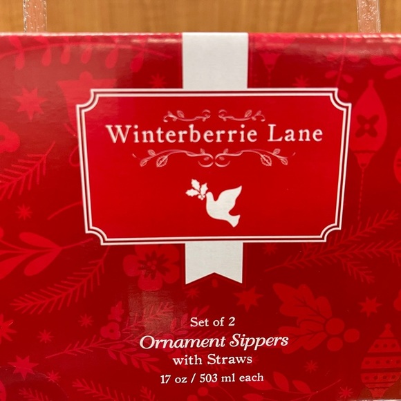 Christmas Ornament Iridescent Glass Sipper Straw Set of 2 Winterberrie Lane NWT - Picture 4 of 4